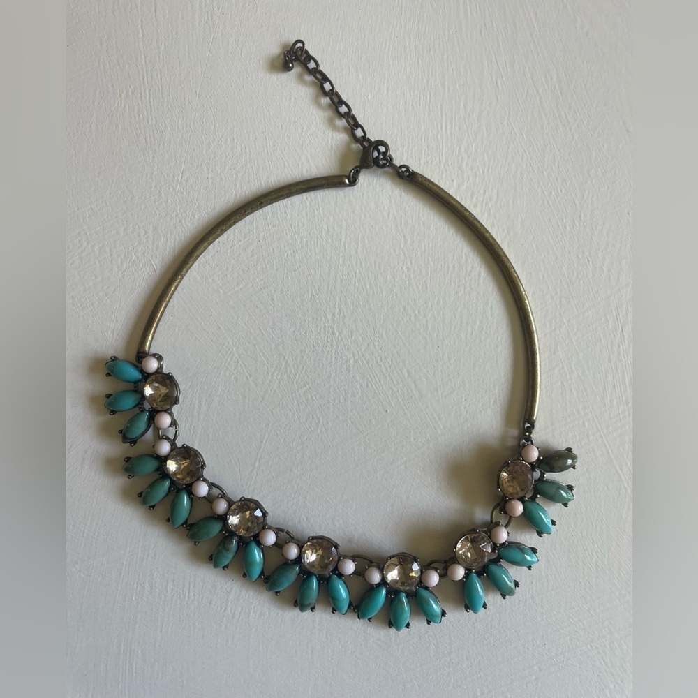 Vintage Inspired Turquoise and Brass Collar Style Necklace